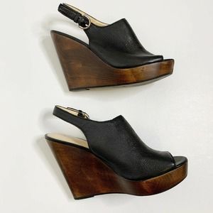 Coach Jade Black Wedge Wood Platform Sandals 9.5